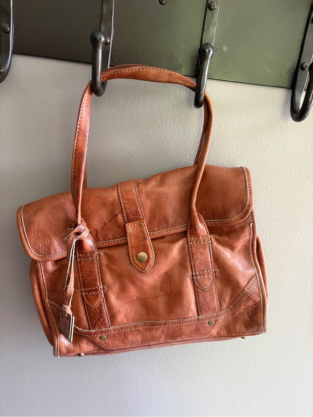 Frye Tan Leather Satchel with Top Handles